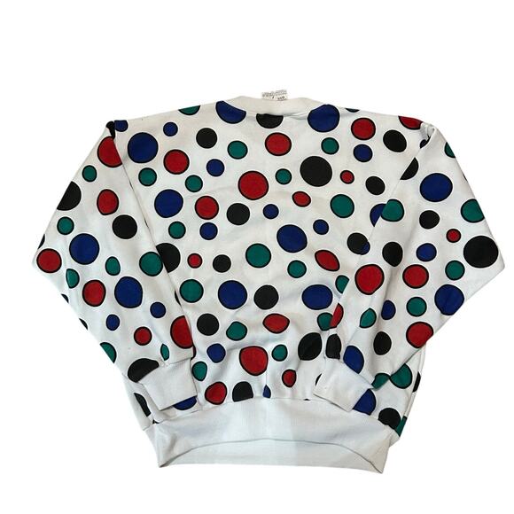 Vintage Polka Dot Crewneck Sweatshirt Medium Kidcore Clowncore Red Blue Green - Picture 4 of 4